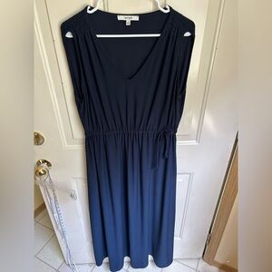Sympli V-Neck, Maxi Dress with Tie - Navy Blue Size 14